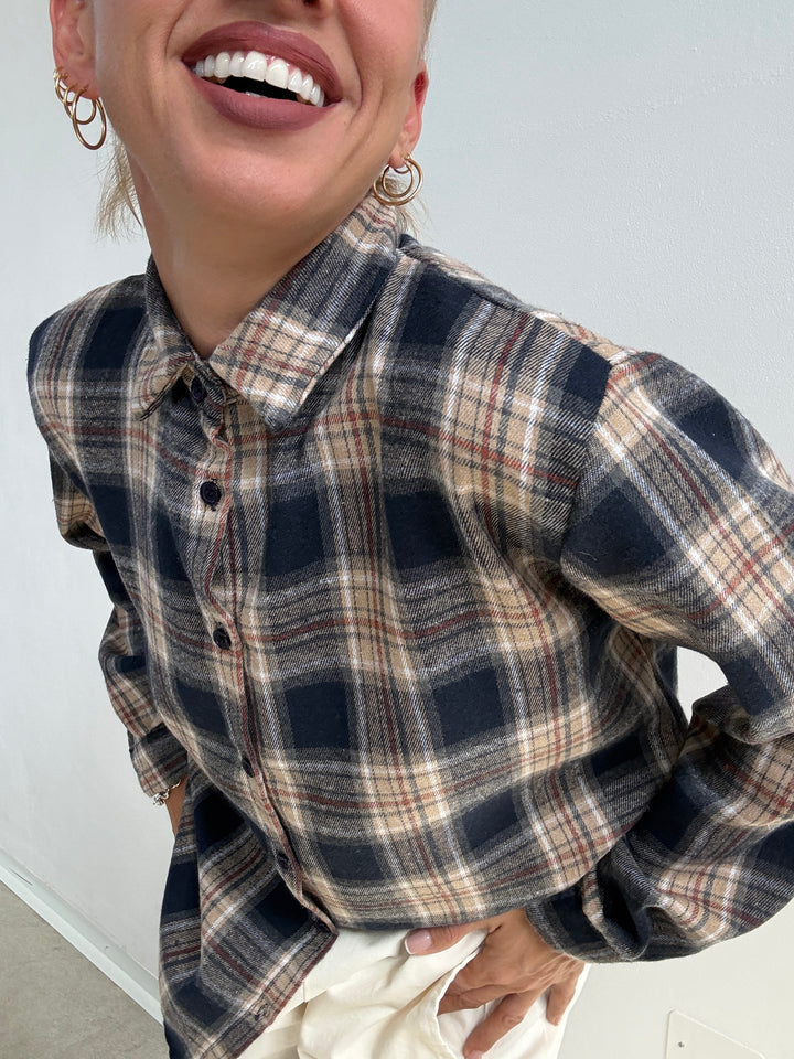 CAMICIA FLANELLA CHECK BLU/ARANCIO