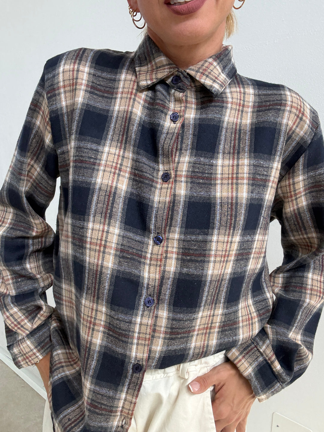 CAMICIA FLANELLA CHECK BLU/ARANCIO