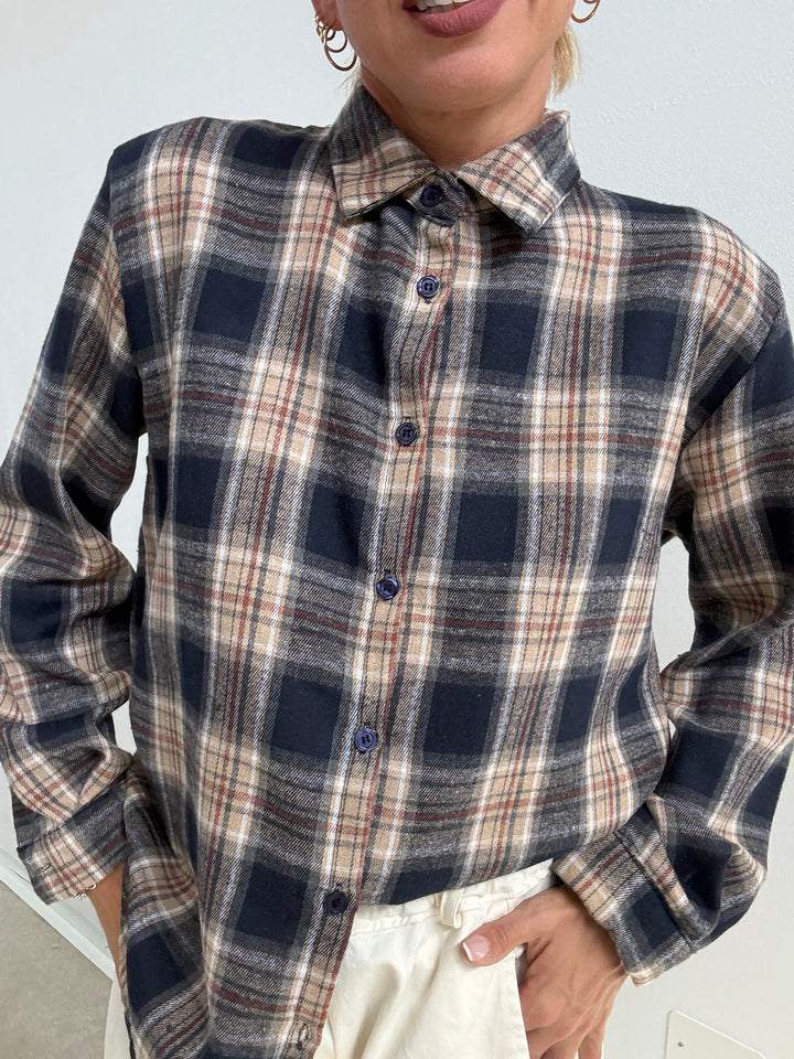 CAMICIA FLANELLA CHECK BLU/ARANCIO