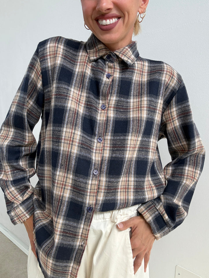 CAMICIA FLANELLA CHECK BLU/ARANCIO