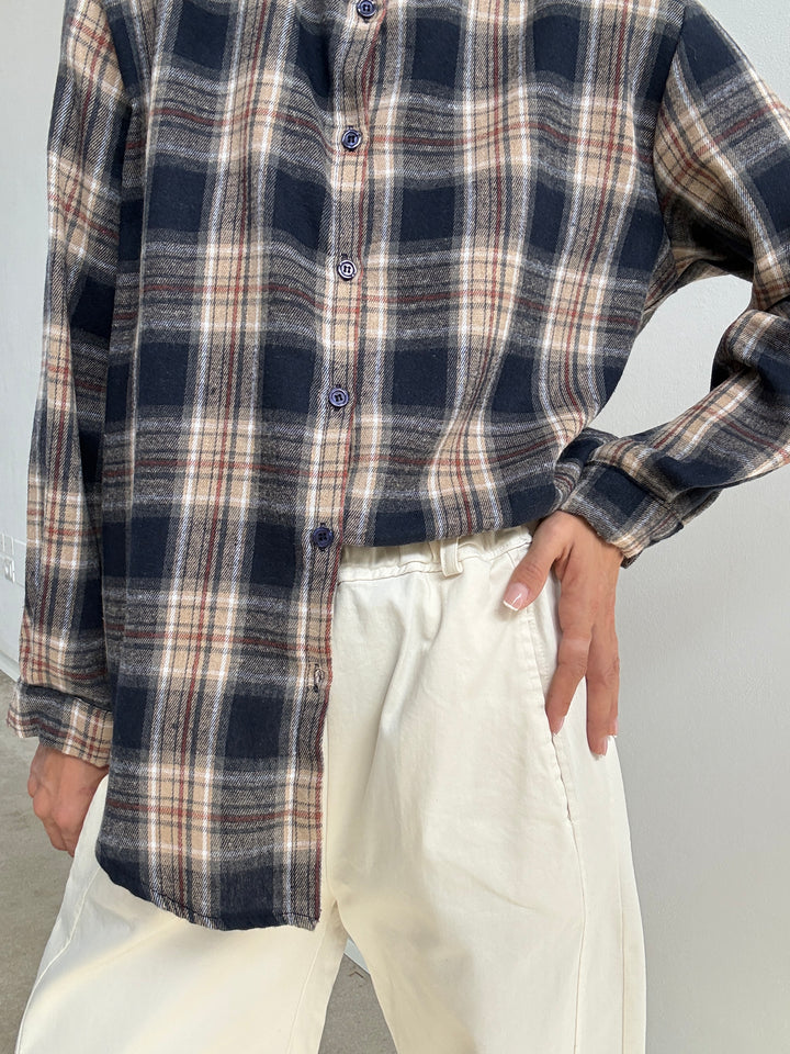 CAMICIA FLANELLA CHECK BLU/ARANCIO