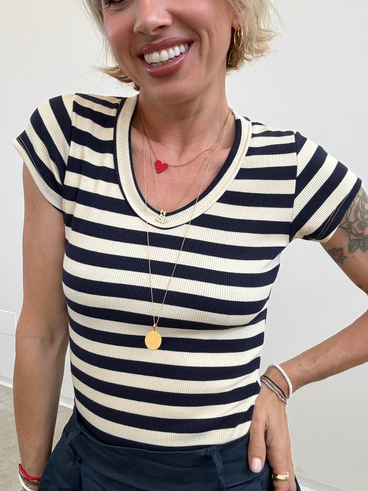 TSHIRT V RIGA BLU/PANNA