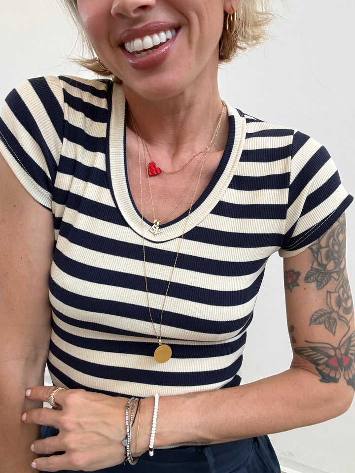 TSHIRT V RIGA BLU/PANNA