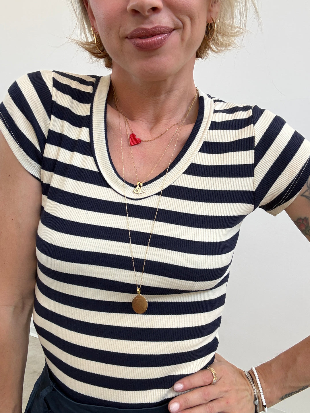 TSHIRT V RIGA BLU/PANNA