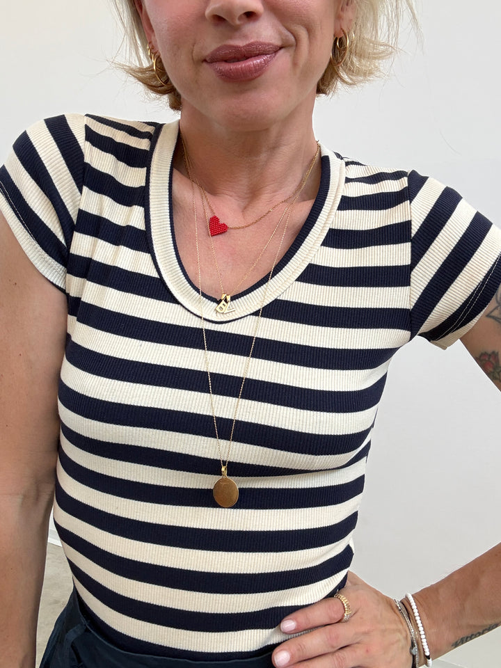 TSHIRT V RIGA BLU/PANNA