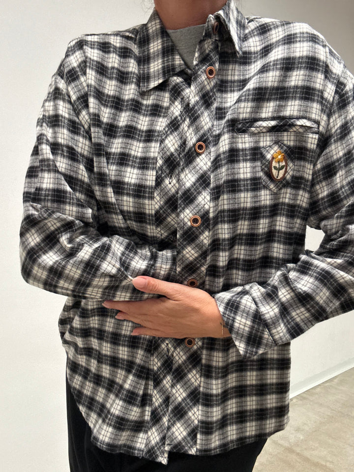 CAMICIA PATCH SCACCO BIANCO NERO flanella