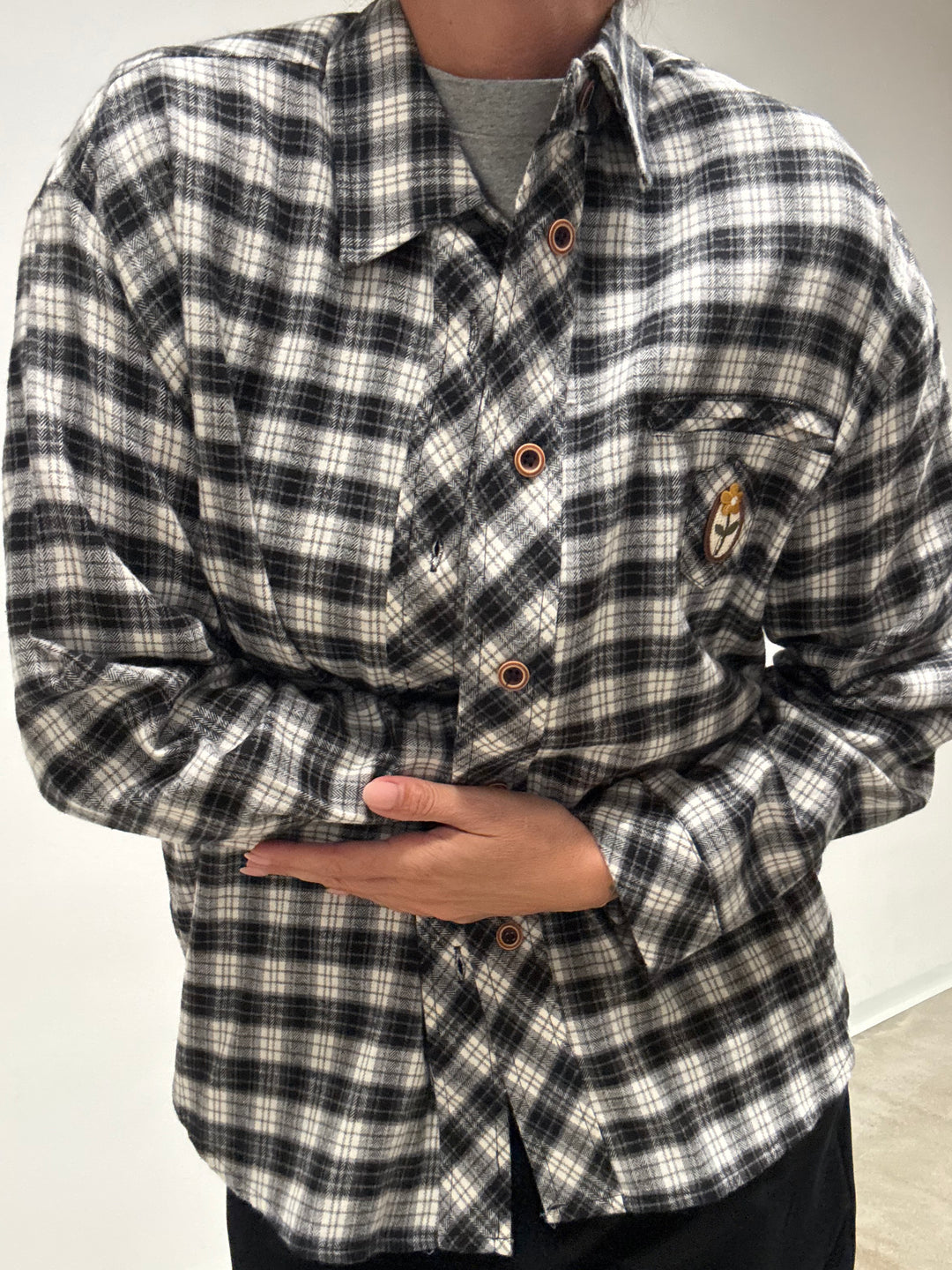 CAMICIA PATCH SCACCO BIANCO NERO flanella
