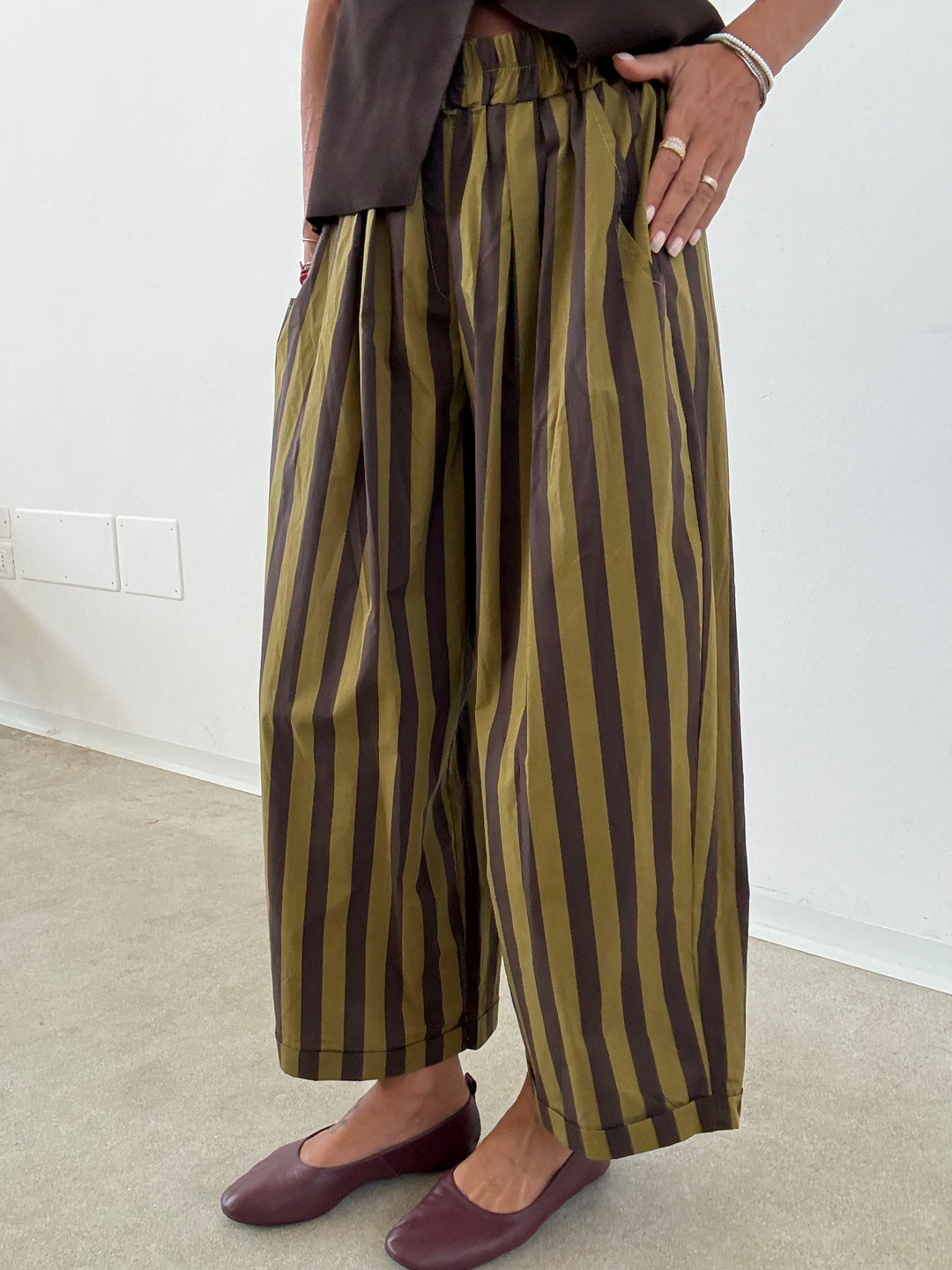 PANTALONE OLIMPIA RIGA VERDE/CIOCCOLATO