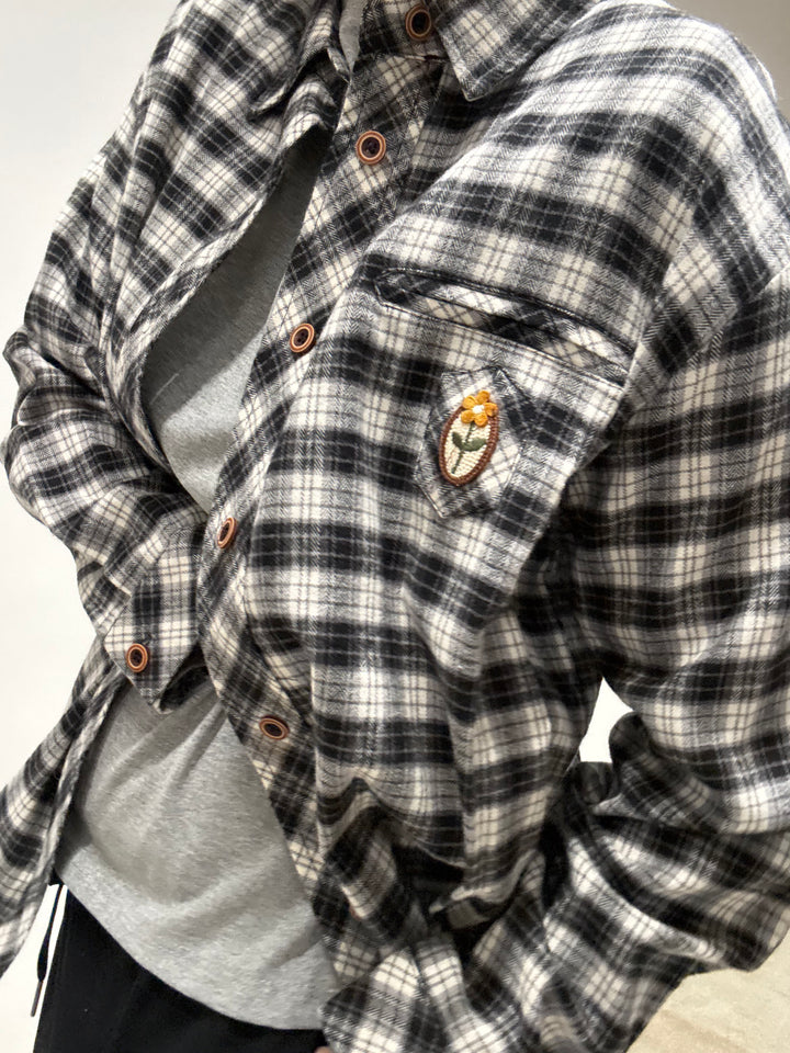 CAMICIA PATCH SCACCO BIANCO NERO flanella