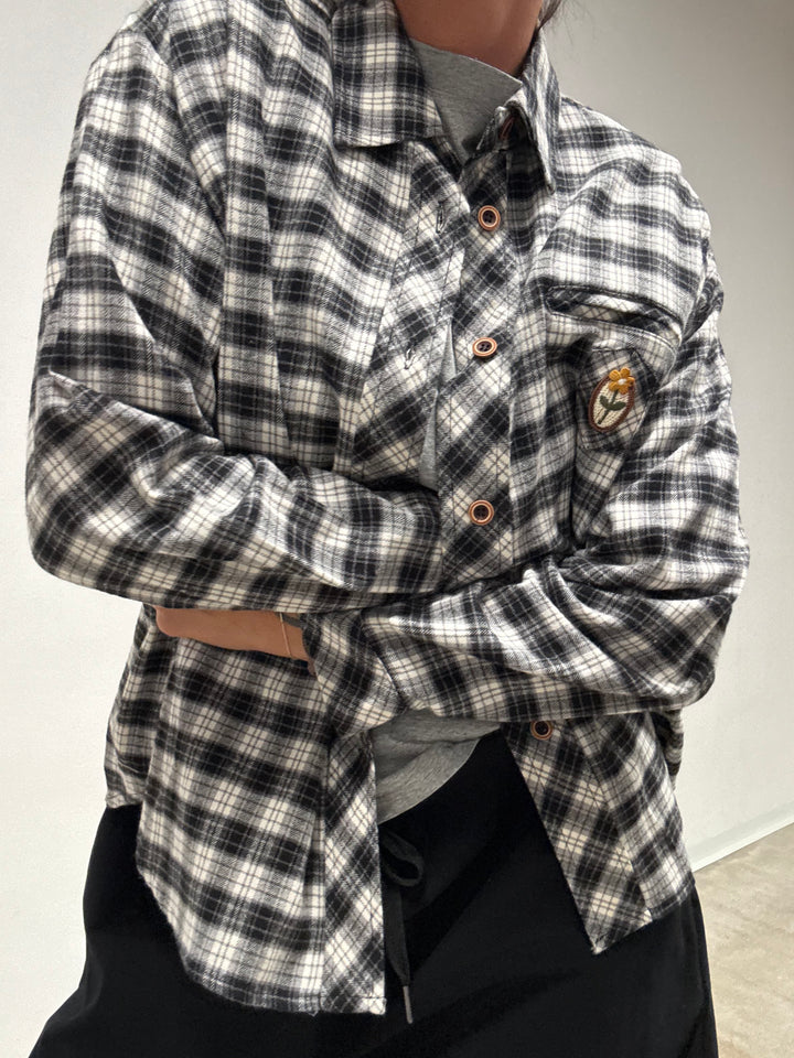 CAMICIA PATCH SCACCO BIANCO NERO flanella