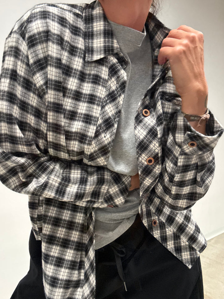 CAMICIA PATCH SCACCO BIANCO NERO flanella
