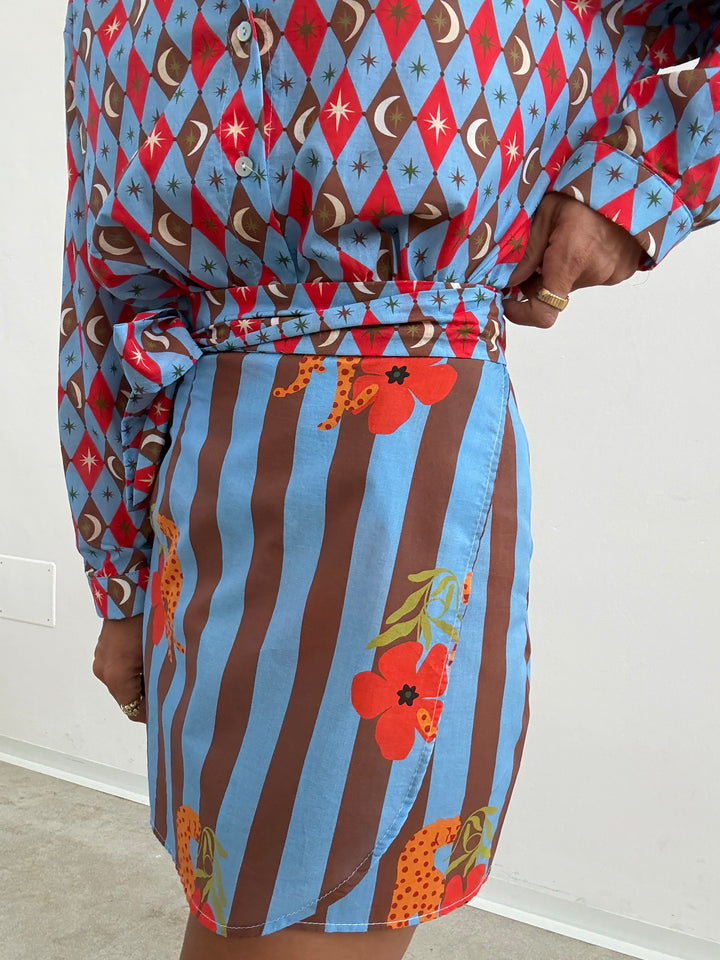 MINIGONNA PAREO COSTELLAZIONE CELESTE/ROSSO