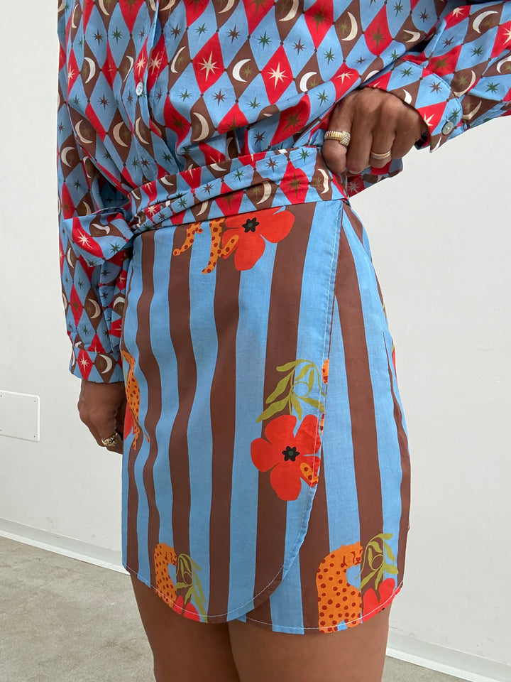 MINIGONNA PAREO COSTELLAZIONE CELESTE/ROSSO