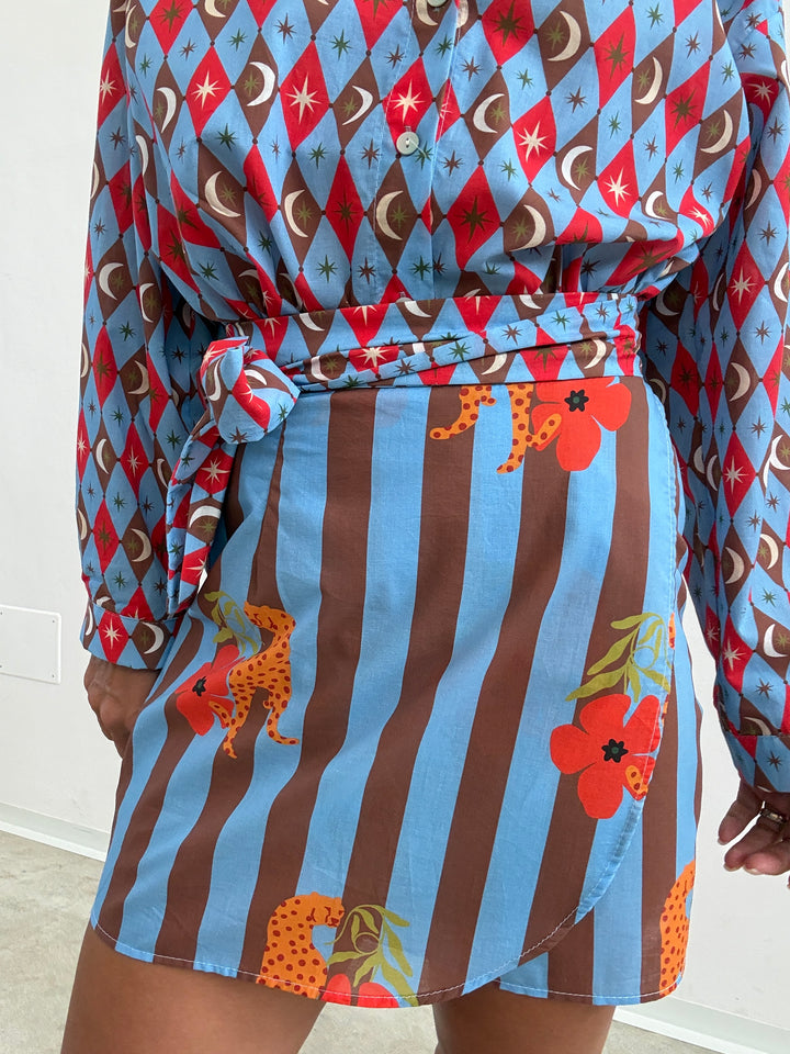 MINIGONNA PAREO COSTELLAZIONE CELESTE/ROSSO