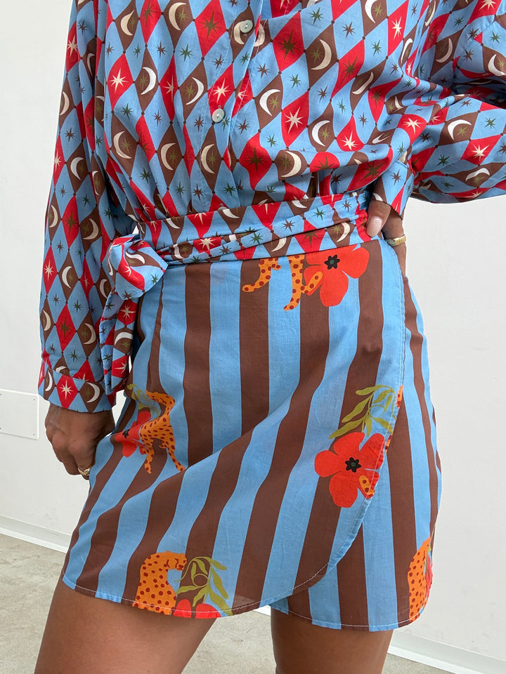 MINIGONNA PAREO COSTELLAZIONE CELESTE/ROSSO