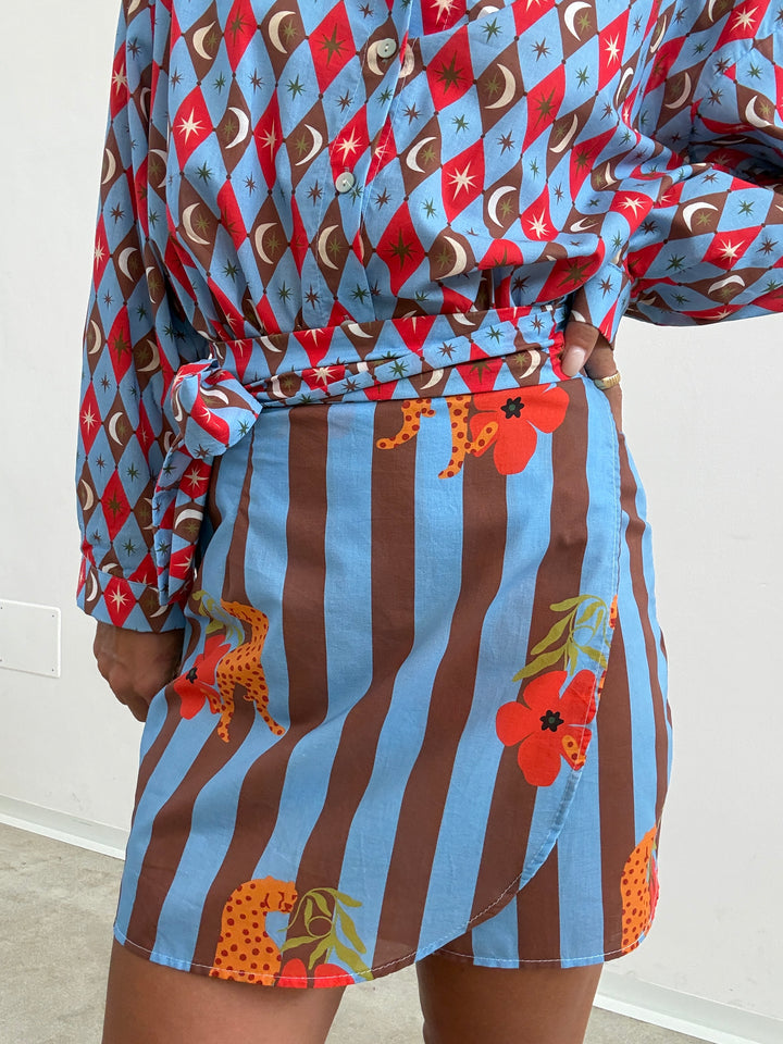 MINIGONNA PAREO COSTELLAZIONE CELESTE/ROSSO