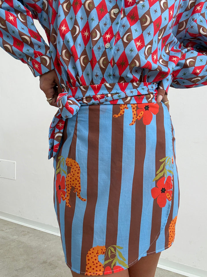 MINIGONNA PAREO COSTELLAZIONE CELESTE/ROSSO