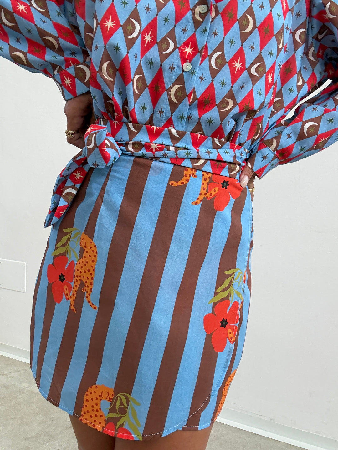 MINIGONNA PAREO COSTELLAZIONE CELESTE/ROSSO