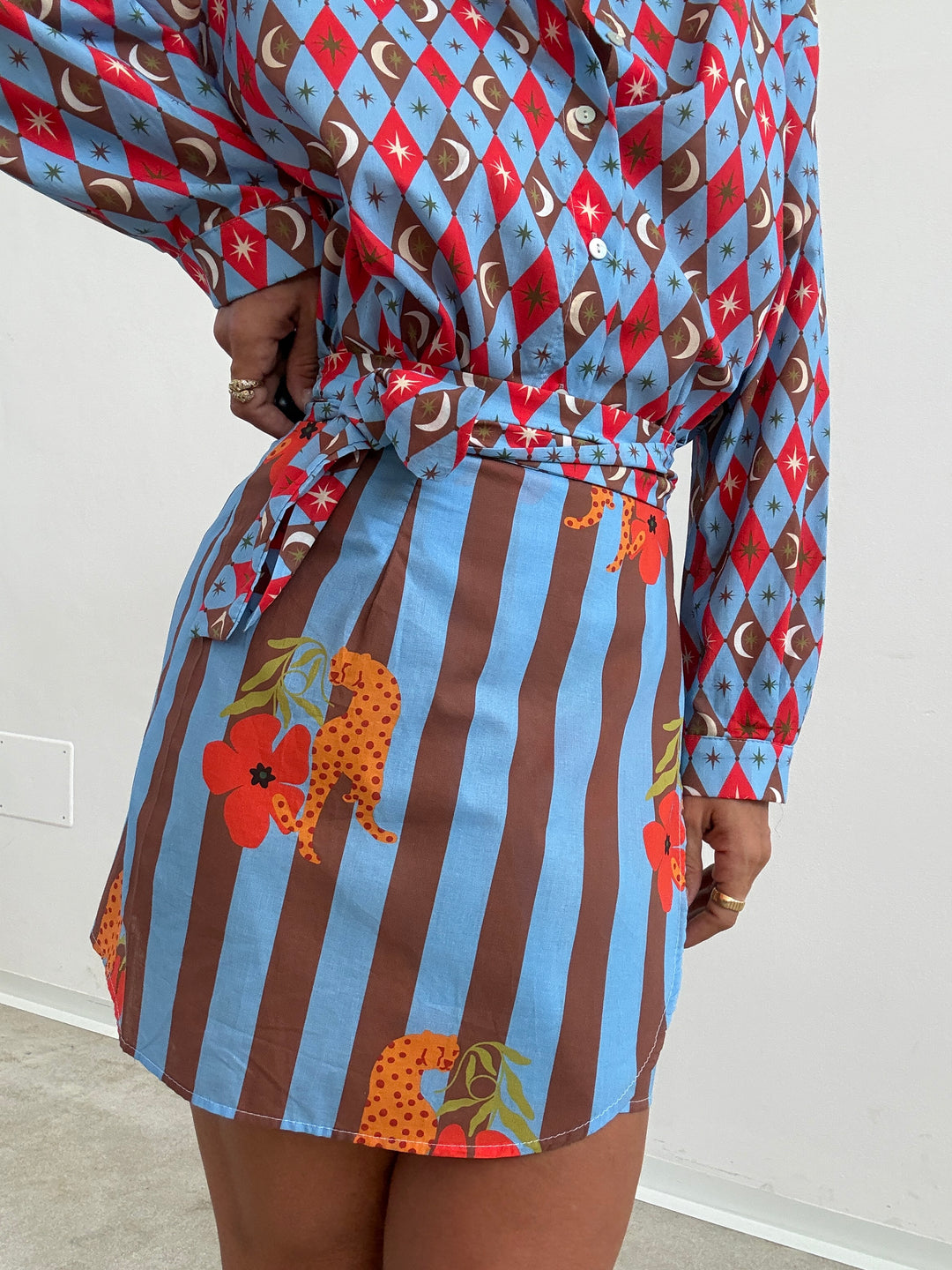 MINIGONNA PAREO COSTELLAZIONE CELESTE/ROSSO