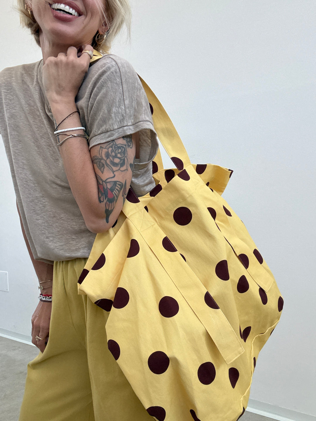 BORSA CANVAS POIS GIALLA CAFFè