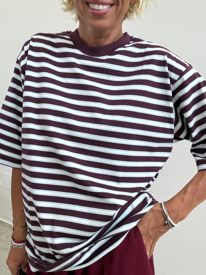 TSHIRT REA RIGA VINO/CELESTE/BIANCO