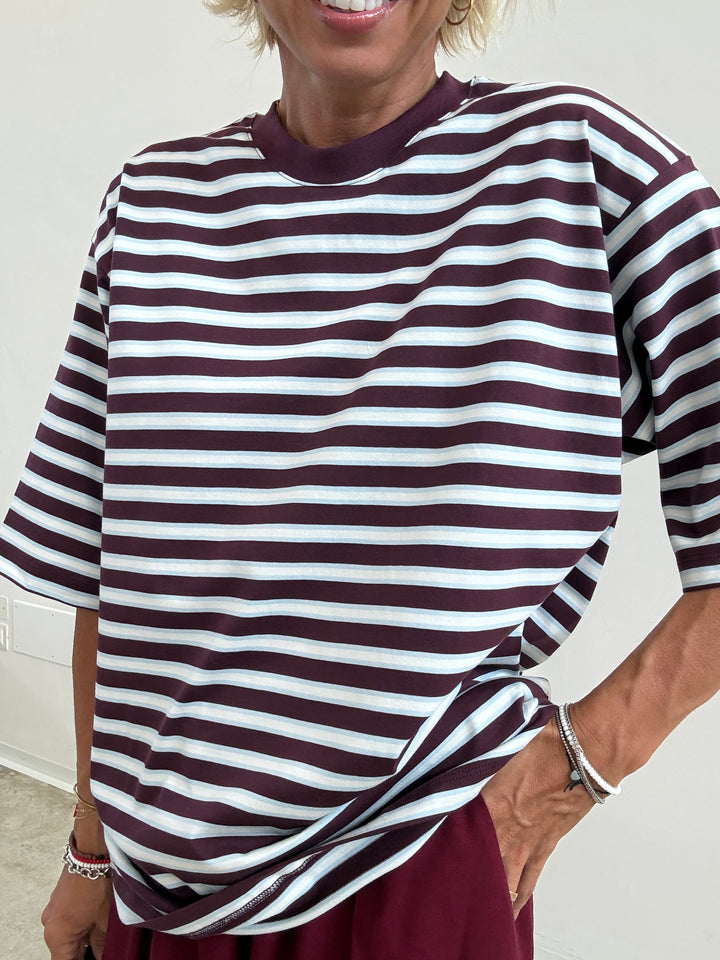 TSHIRT REA RIGA VINO/CELESTE/BIANCO