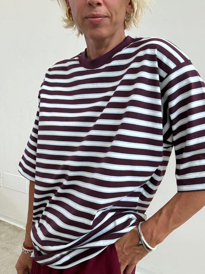 TSHIRT REA RIGA VINO/CELESTE/BIANCO