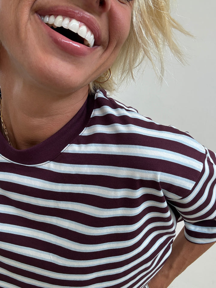 TSHIRT REA RIGA VINO/CELESTE/BIANCO
