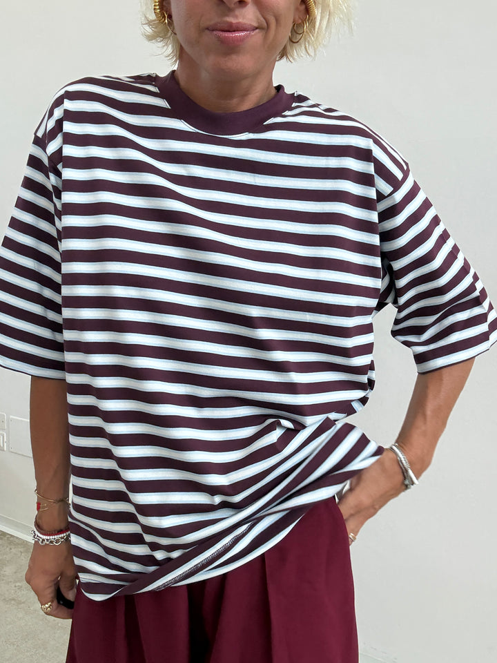 TSHIRT REA RIGA VINO/CELESTE/BIANCO