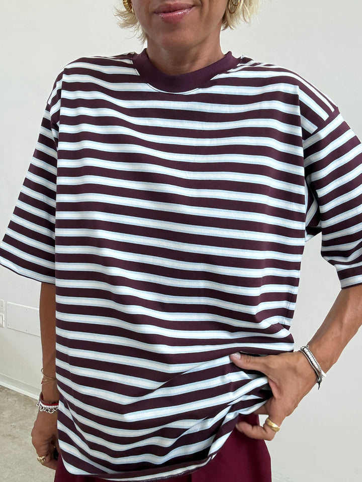 TSHIRT REA RIGA VINO/CELESTE/BIANCO