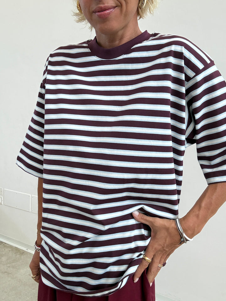 TSHIRT REA RIGA VINO/CELESTE/BIANCO