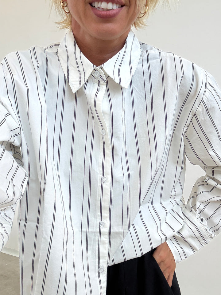 CAMICIA CLARE RIGA BIANCO/NERO
