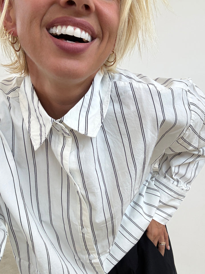 CAMICIA CLARE RIGA BIANCO/NERO