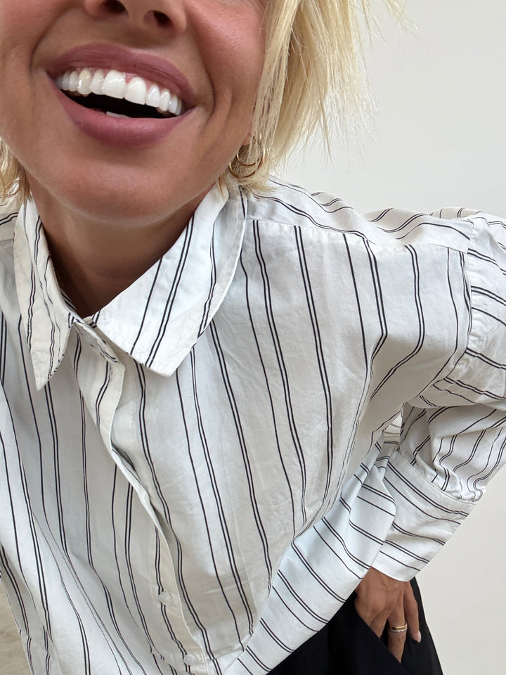 CAMICIA CLARE RIGA BIANCO/NERO