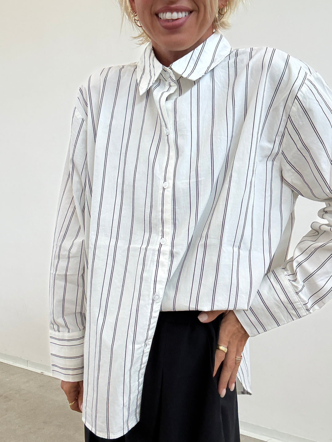 CAMICIA CLARE RIGA BIANCO/NERO