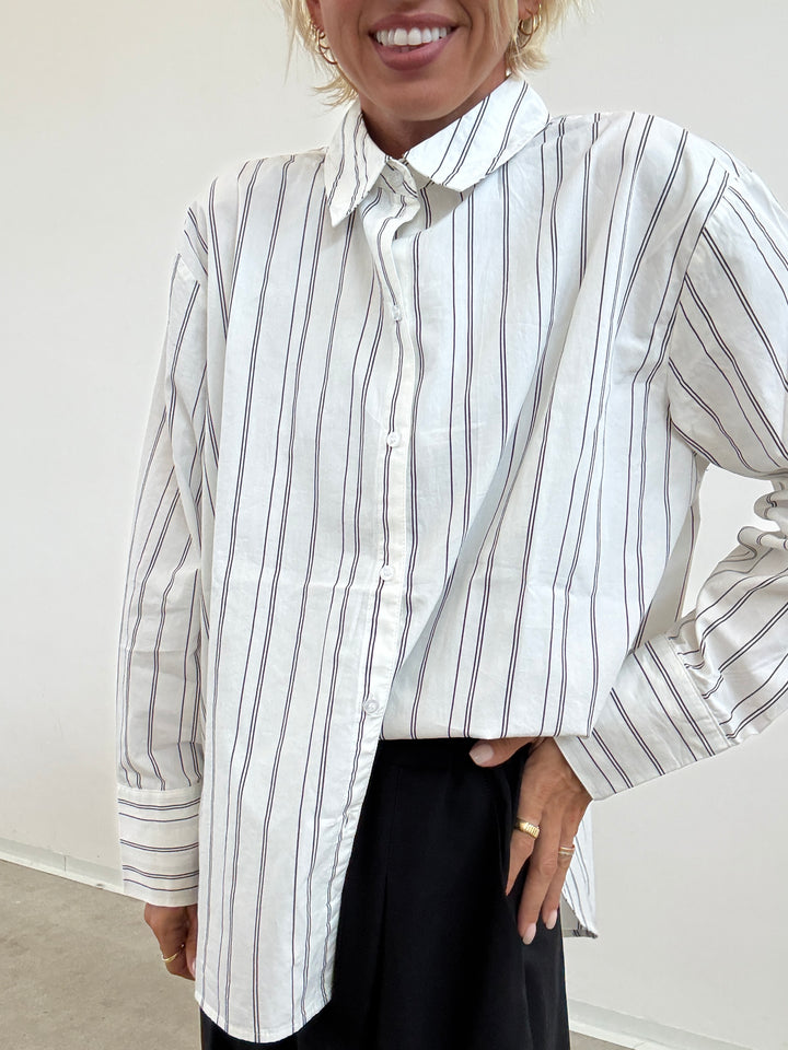 CAMICIA CLARE RIGA BIANCO/NERO