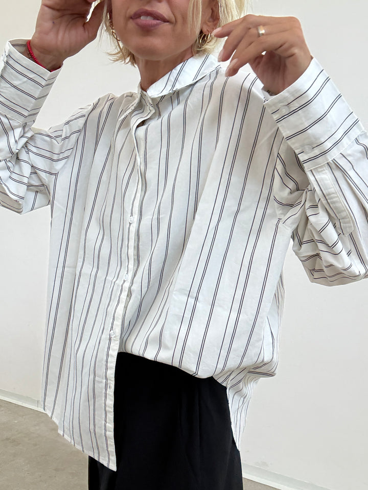 CAMICIA CLARE RIGA BIANCO/NERO