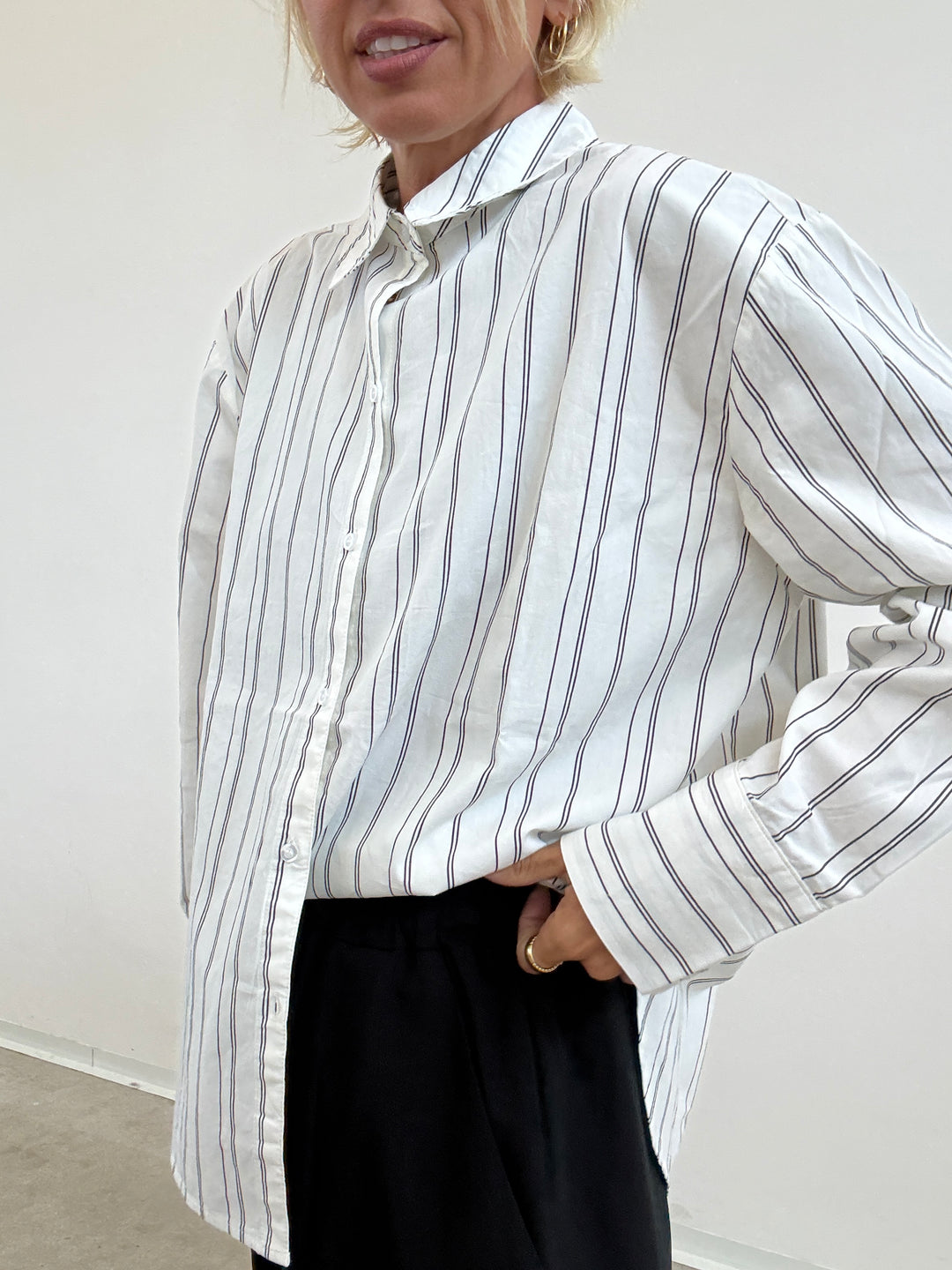 CAMICIA CLARE RIGA BIANCO/NERO