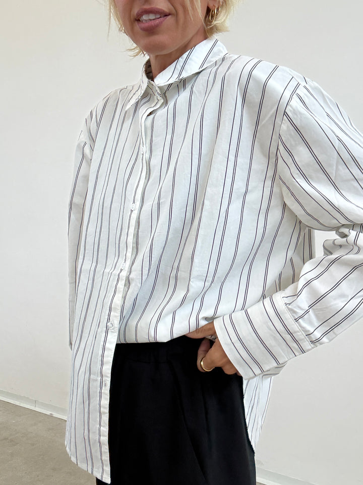 CAMICIA CLARE RIGA BIANCO/NERO