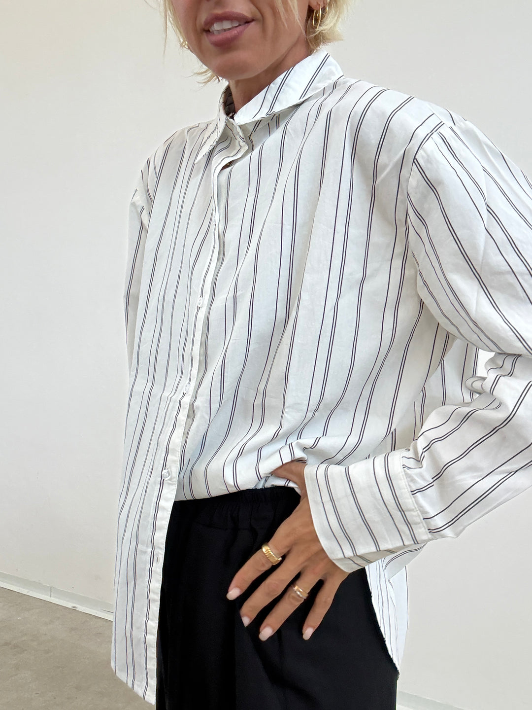 CAMICIA CLARE RIGA BIANCO/NERO