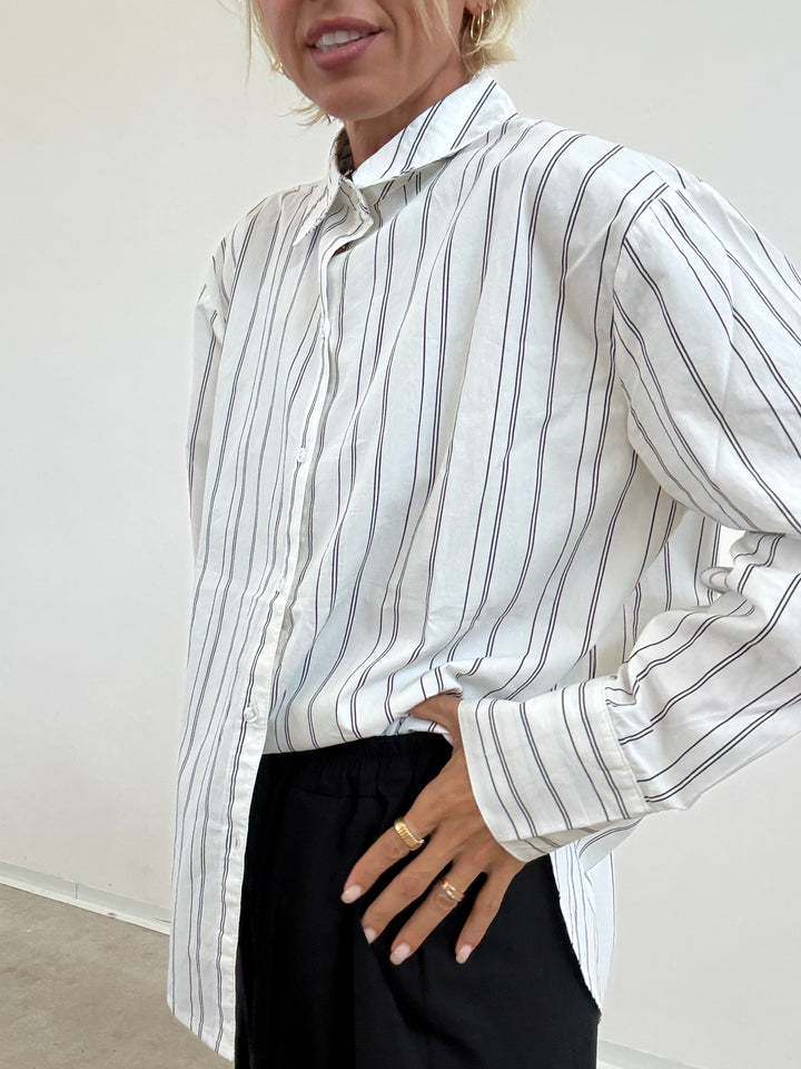 CAMICIA CLARE RIGA BIANCO/NERO