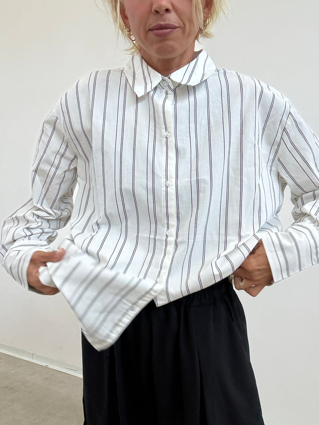 CAMICIA CLARE RIGA BIANCO/NERO