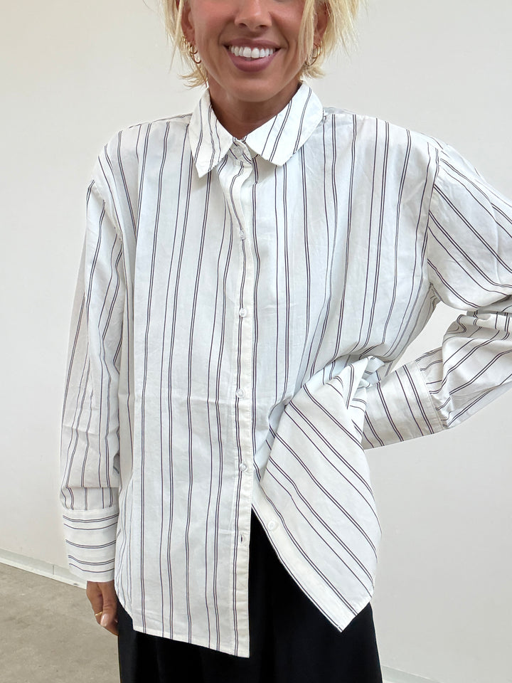 CAMICIA CLARE RIGA BIANCO/NERO