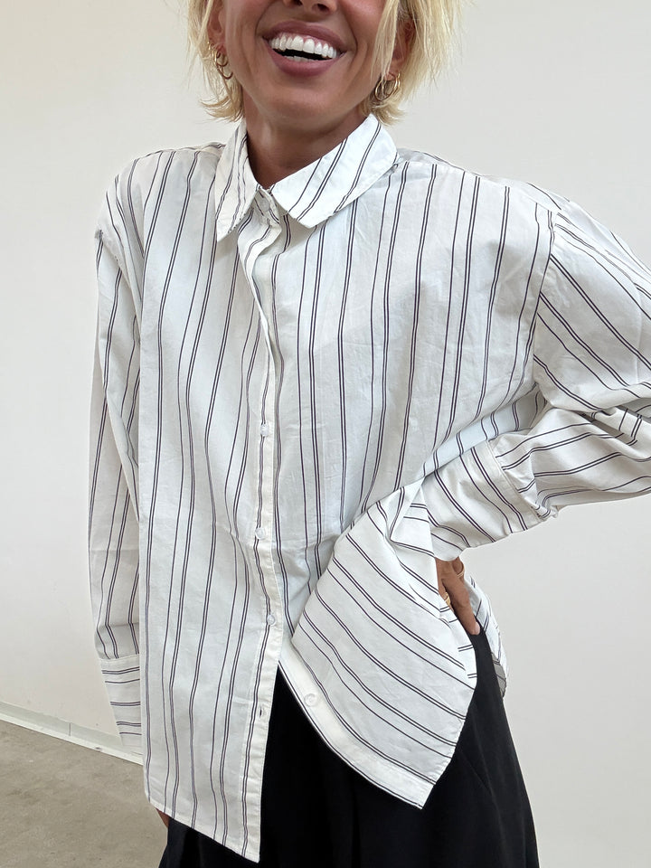 CAMICIA CLARE RIGA BIANCO/NERO