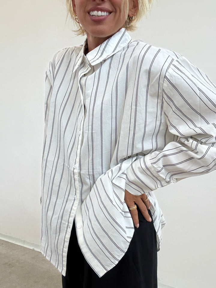 CAMICIA CLARE RIGA BIANCO/NERO