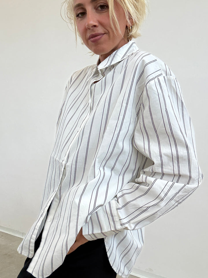 CAMICIA CLARE RIGA BIANCO/NERO