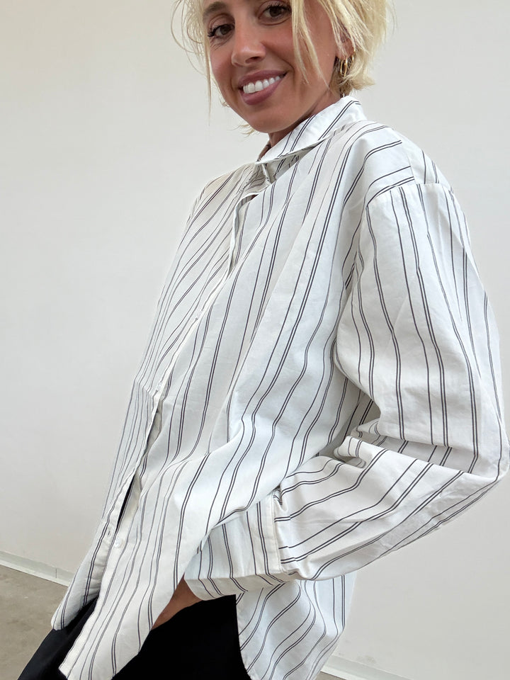 CAMICIA CLARE RIGA BIANCO/NERO