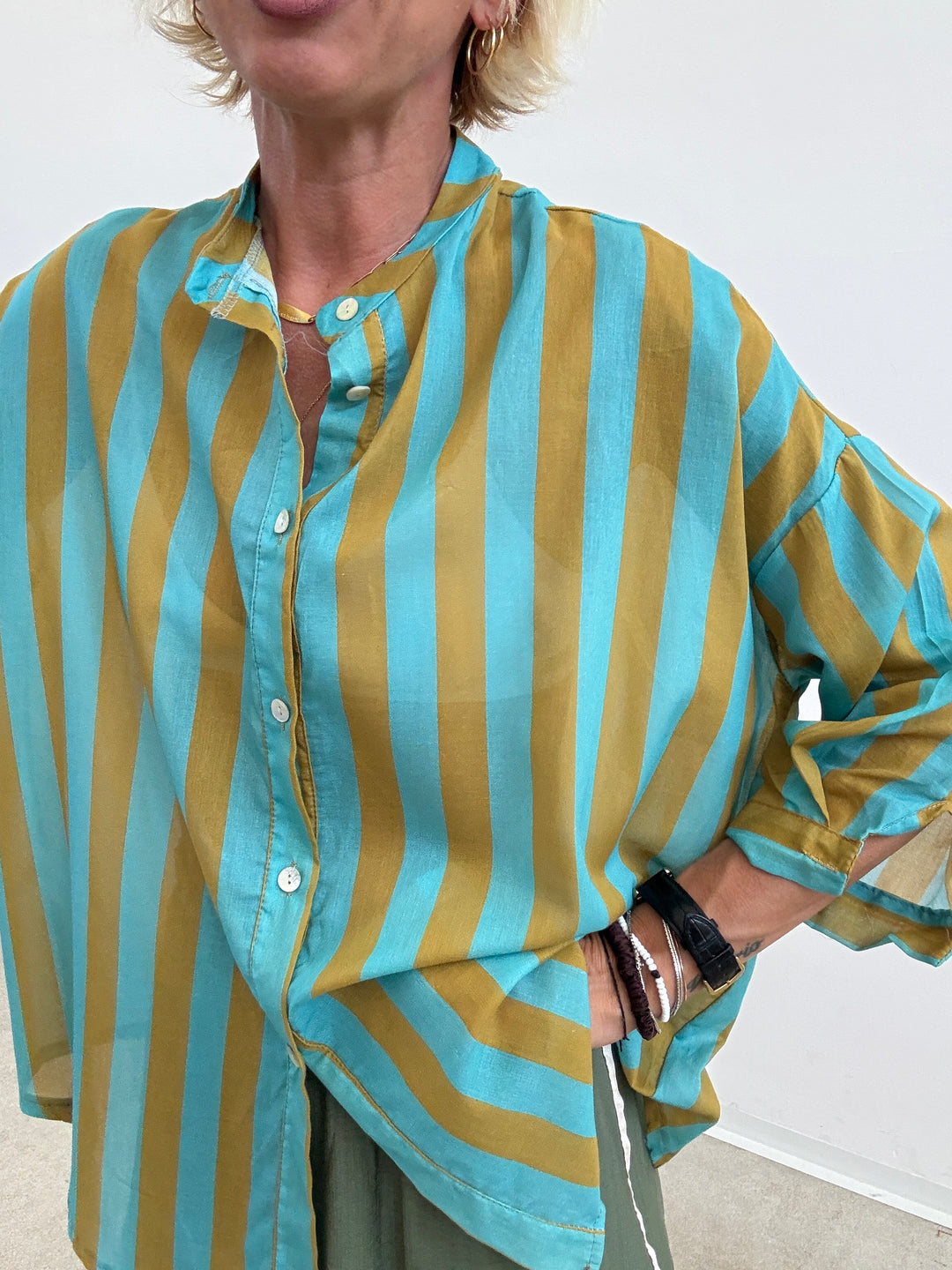CAMICIA GIROMANICA RIGHE ACQUA/OLIO