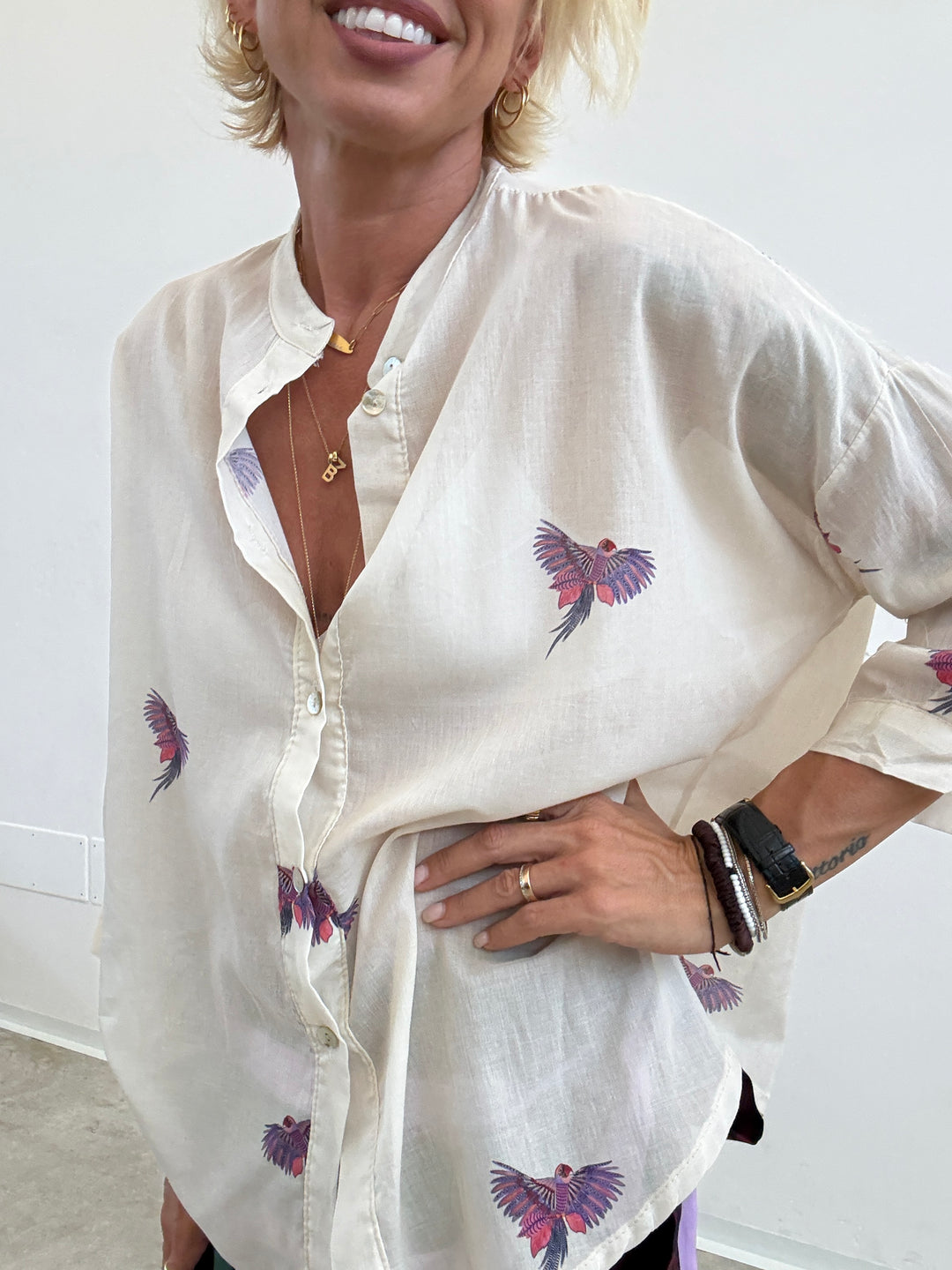 CAMICIA PAPPAGALLI AVORIO