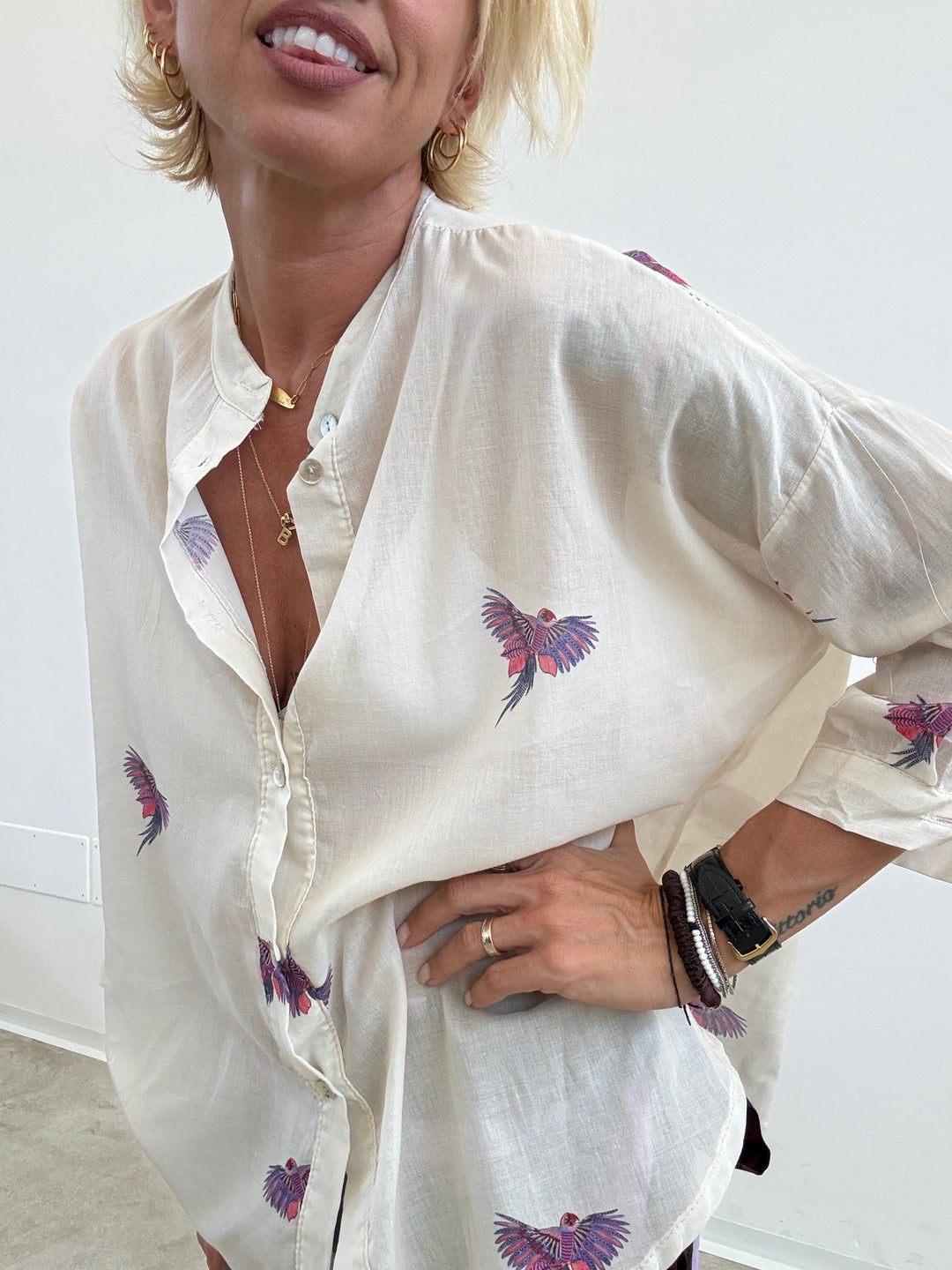CAMICIA PAPPAGALLI AVORIO